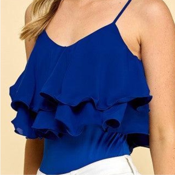TCEC Double Layered Ruffle Hem Bodysuit | Blue | Size S | Women - Picture 7 of 7
